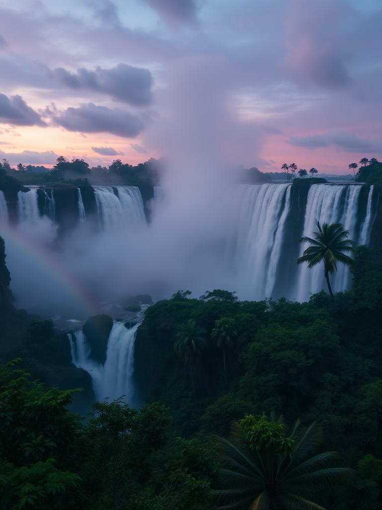Cataratas del Iguazú al atardecer con arcoíris